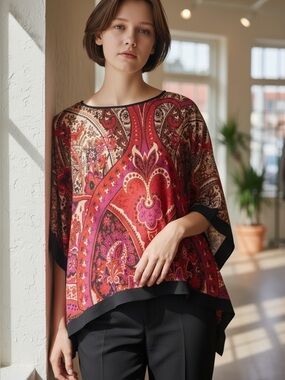 Women’s Red Paisley Poncho Dress Top